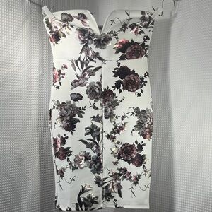 Charlotte Russe White and Black Floral Strapless Dress- size L